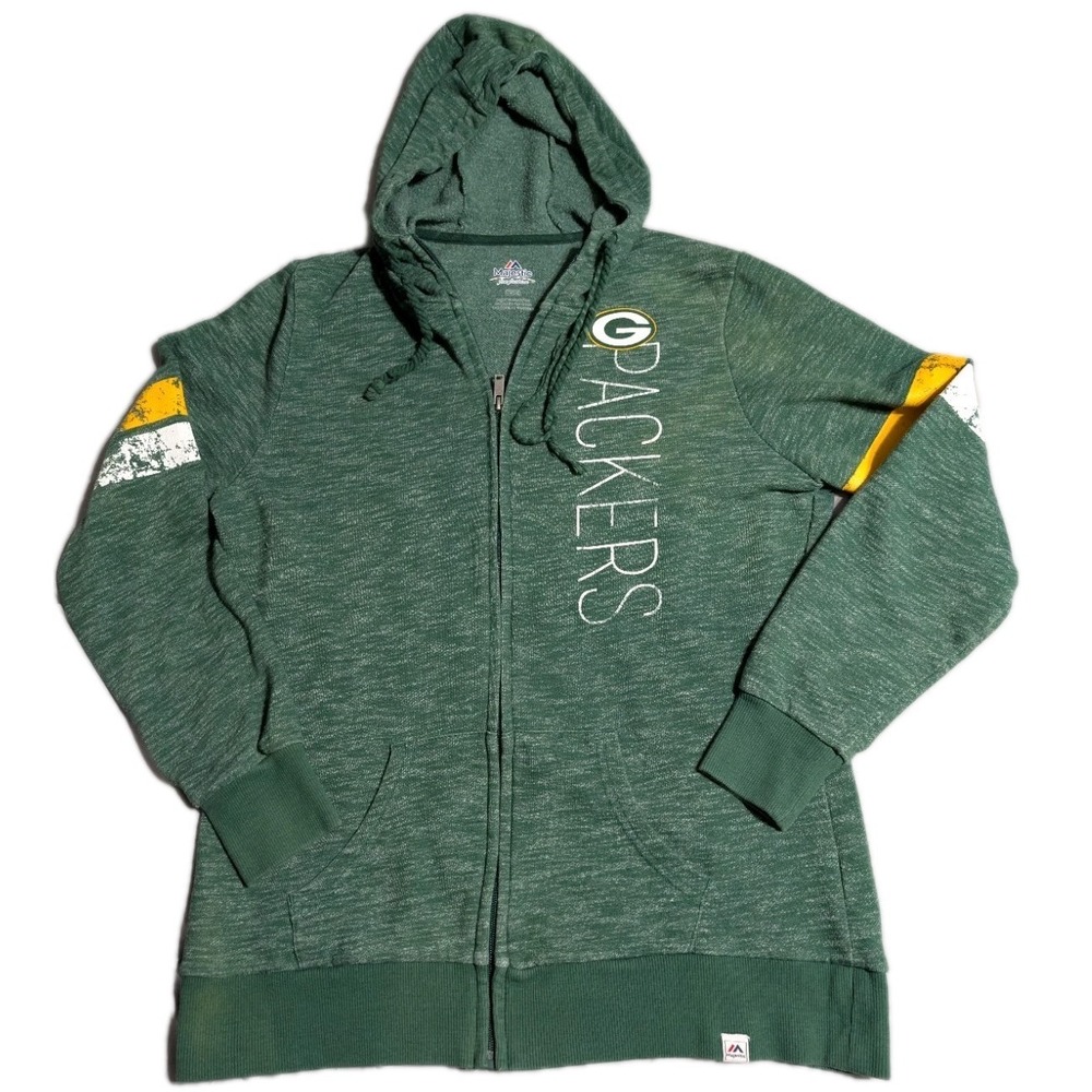 Green Bay Packers Hoodie Womens L Majestic Fan Fashion Full Zip NFL Sweatshirt